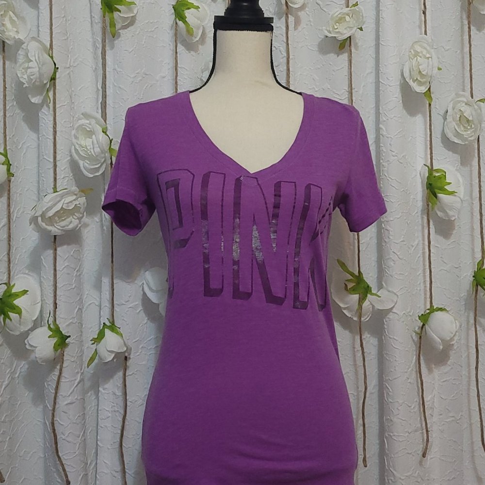Victoria's Secret PINK Purple V-Neck Tee US Small